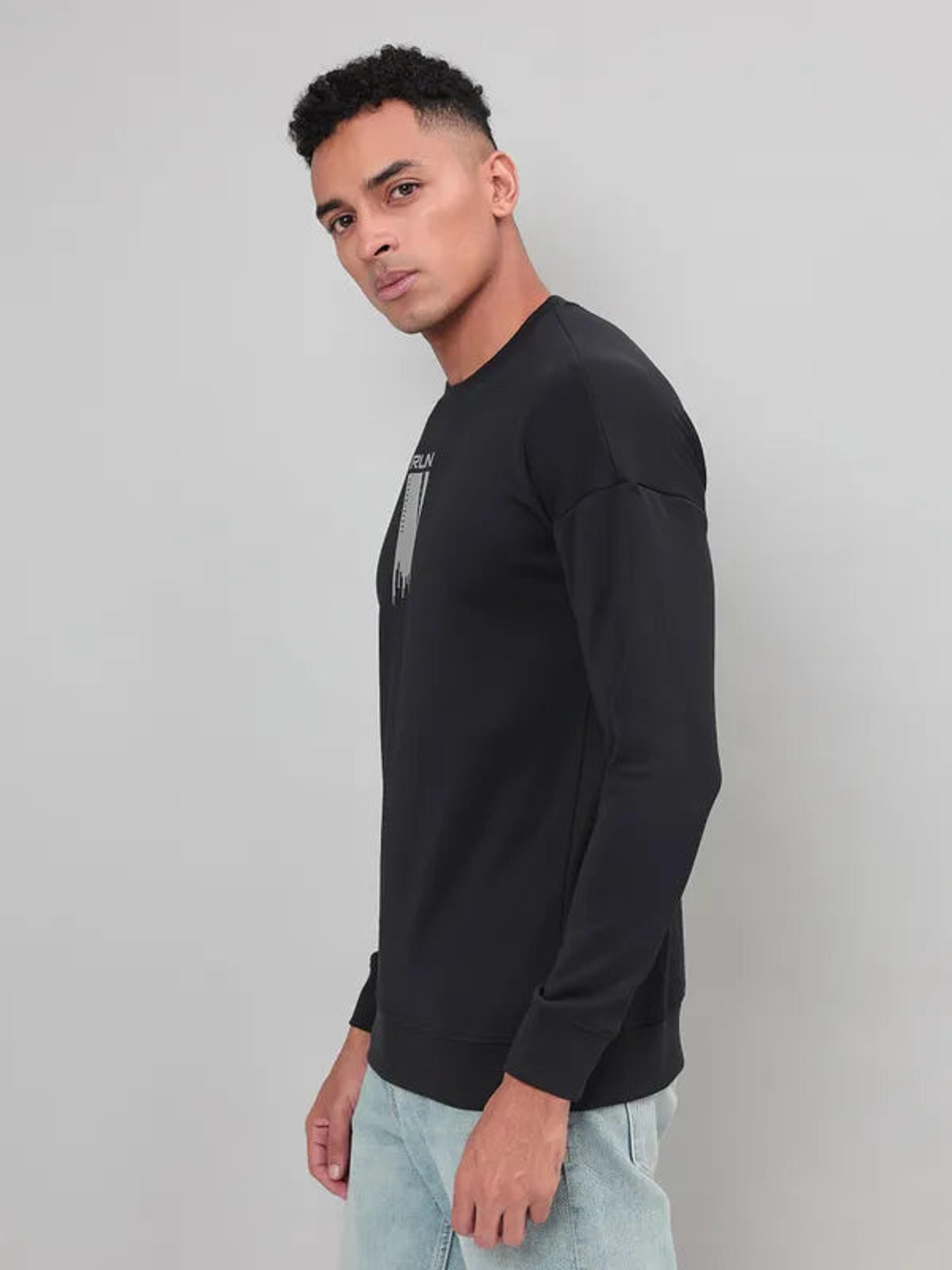 Men Printed Slim Fit Crew Neck Sweatshirt with ELASTO PLUS in Black 5 - 4