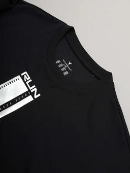 Men Printed Slim Fit Crew Neck Sweatshirt with ELASTO PLUS in Black 5 - 7