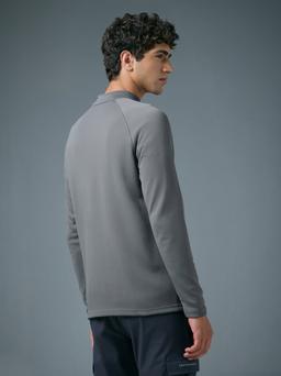 Men Solid Slim Fit Mock Neck Sports Sweatshirt with ELASTO PLUS in Iron Grey - 2