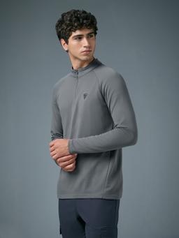 Men Solid Slim Fit Mock Neck Sports Sweatshirt with ELASTO PLUS in Iron Grey - 3