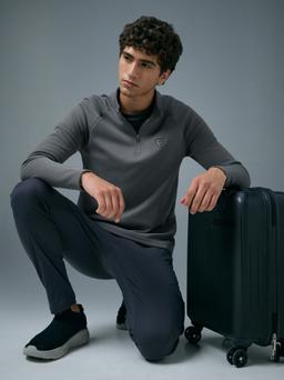 Men Solid Slim Fit Mock Neck Sports Sweatshirt with ELASTO PLUS in Iron Grey - 5