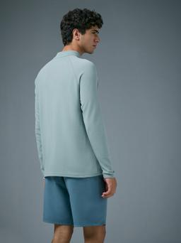 Men Solid Slim Fit Mock Neck Sports Sweatshirt with ELASTO PLUS in Ultimate Grey - 3