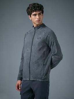 Men Printed Slim Fit Mock Neck Jacket with TS FLEXI in Black Canvas - 4