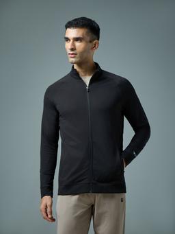 Men Solid Slim Fit Mock Neck Sports Jacket with DURACOOL+ in Black - 2