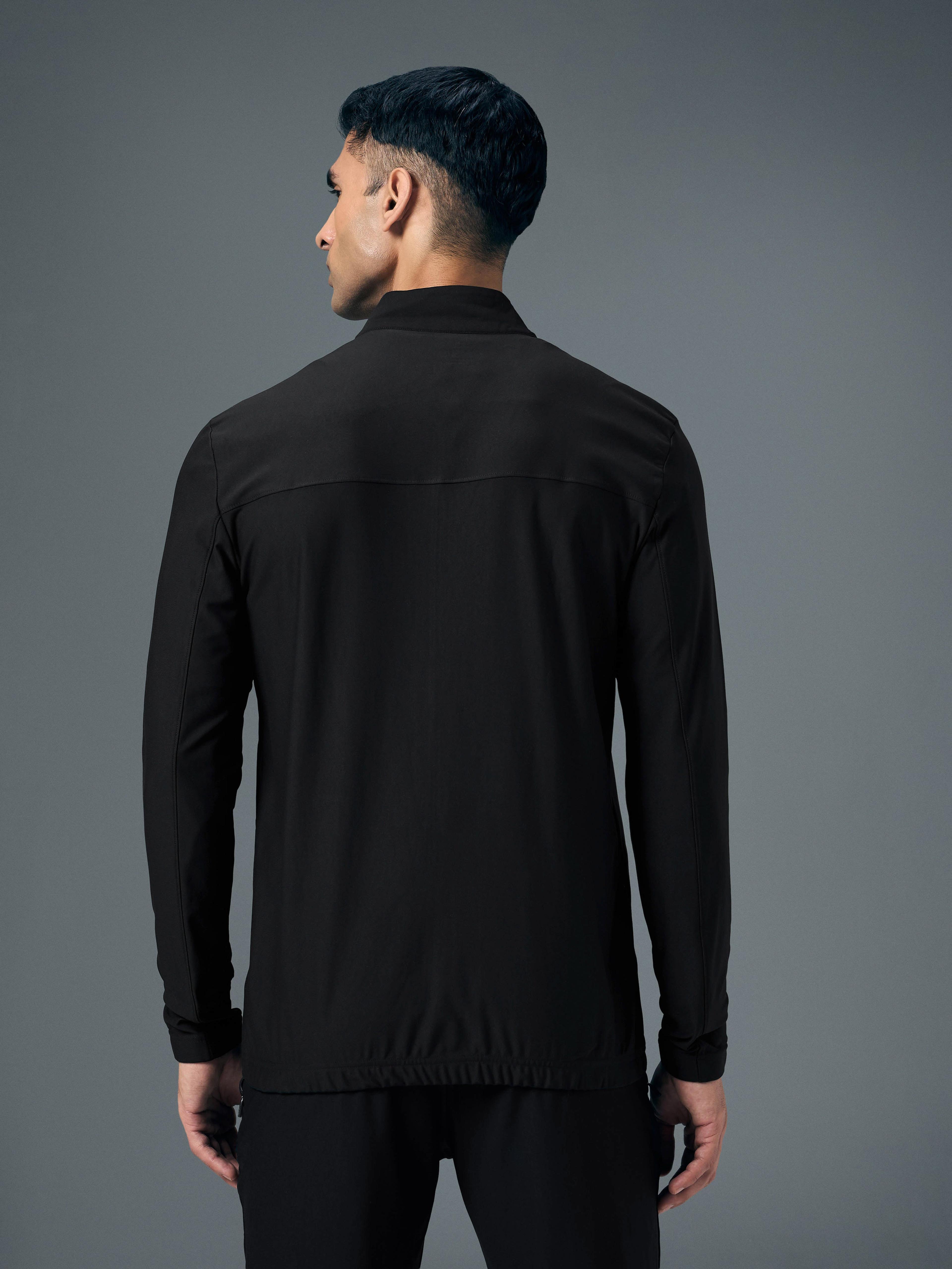 Men Solid Slim Fit Mock Neck Sports Jacket with DURACOOL+ in Black - 2