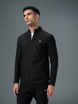 Men Solid Slim Fit Mock Neck Sports Jacket with DURACOOL+ in Black - 3