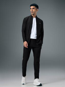 Men Solid Slim Fit Mock Neck Sports Jacket with DURACOOL+ in Black - 4