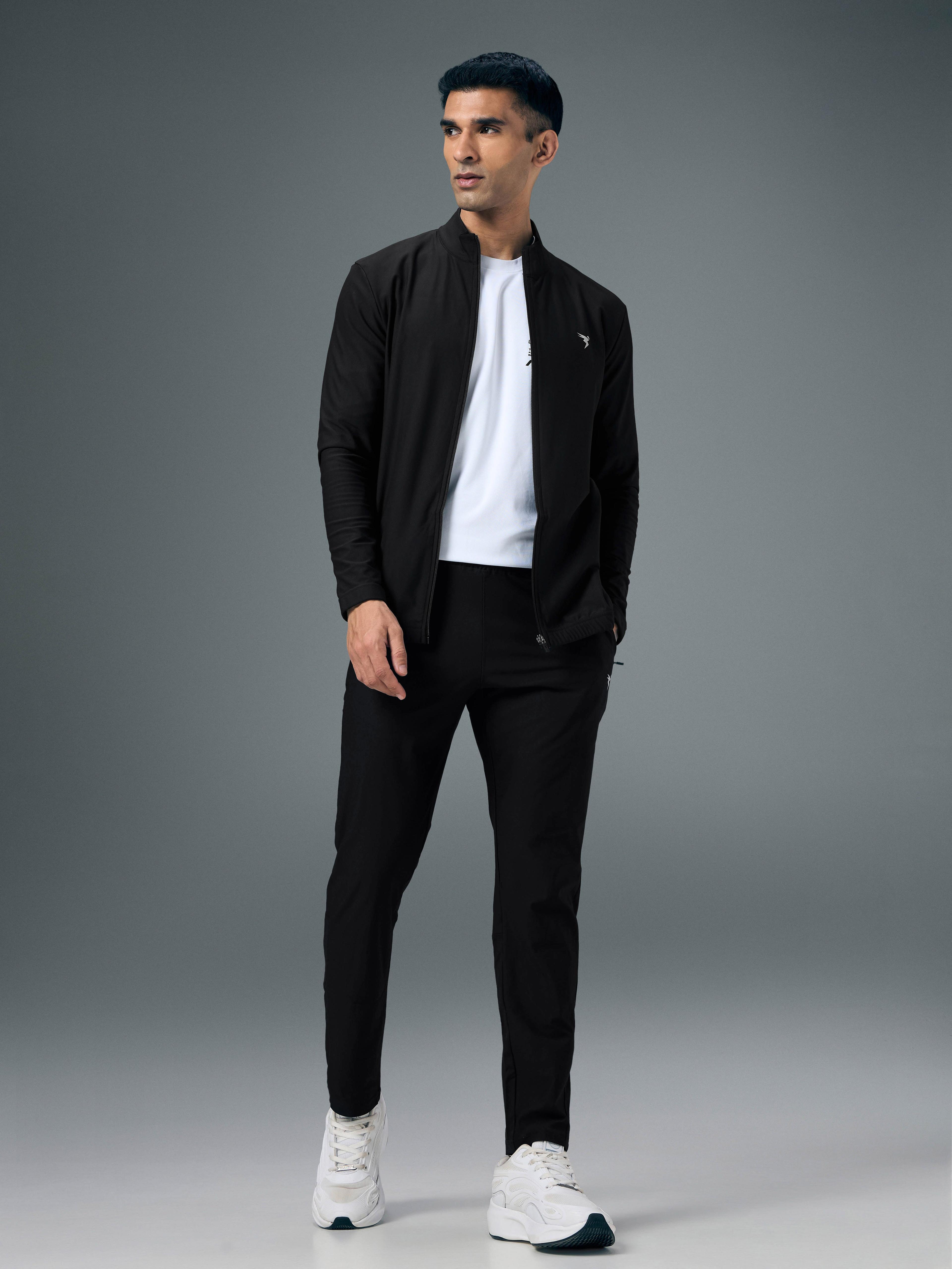 Men Solid Slim Fit Mock Neck Sports Jacket with DURACOOL+ in Black - 4