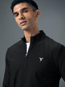 Men Solid Slim Fit Mock Neck Sports Jacket with DURACOOL+ in Black - 5