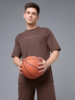 Men's Oversized T-Shirt & Shorts Co-ord Set in Chocolate A - 2