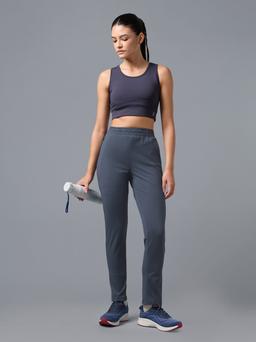 Women Solid Straight Fit Trackpants with 4 Way Crispy in Blue Stone - 6