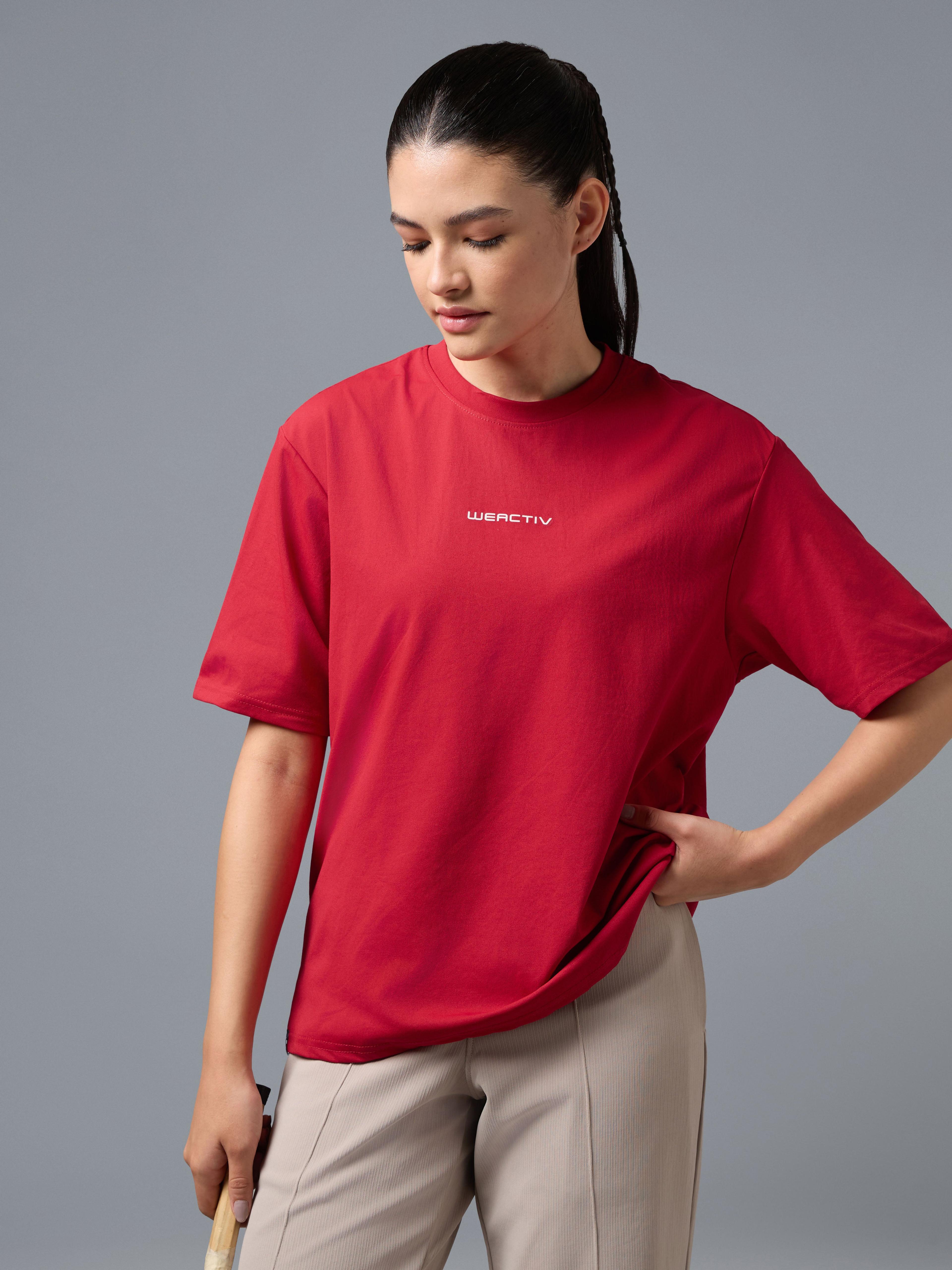 Women Printed Oversized Fit Round Neck Sports T-shirt with COTFLEX