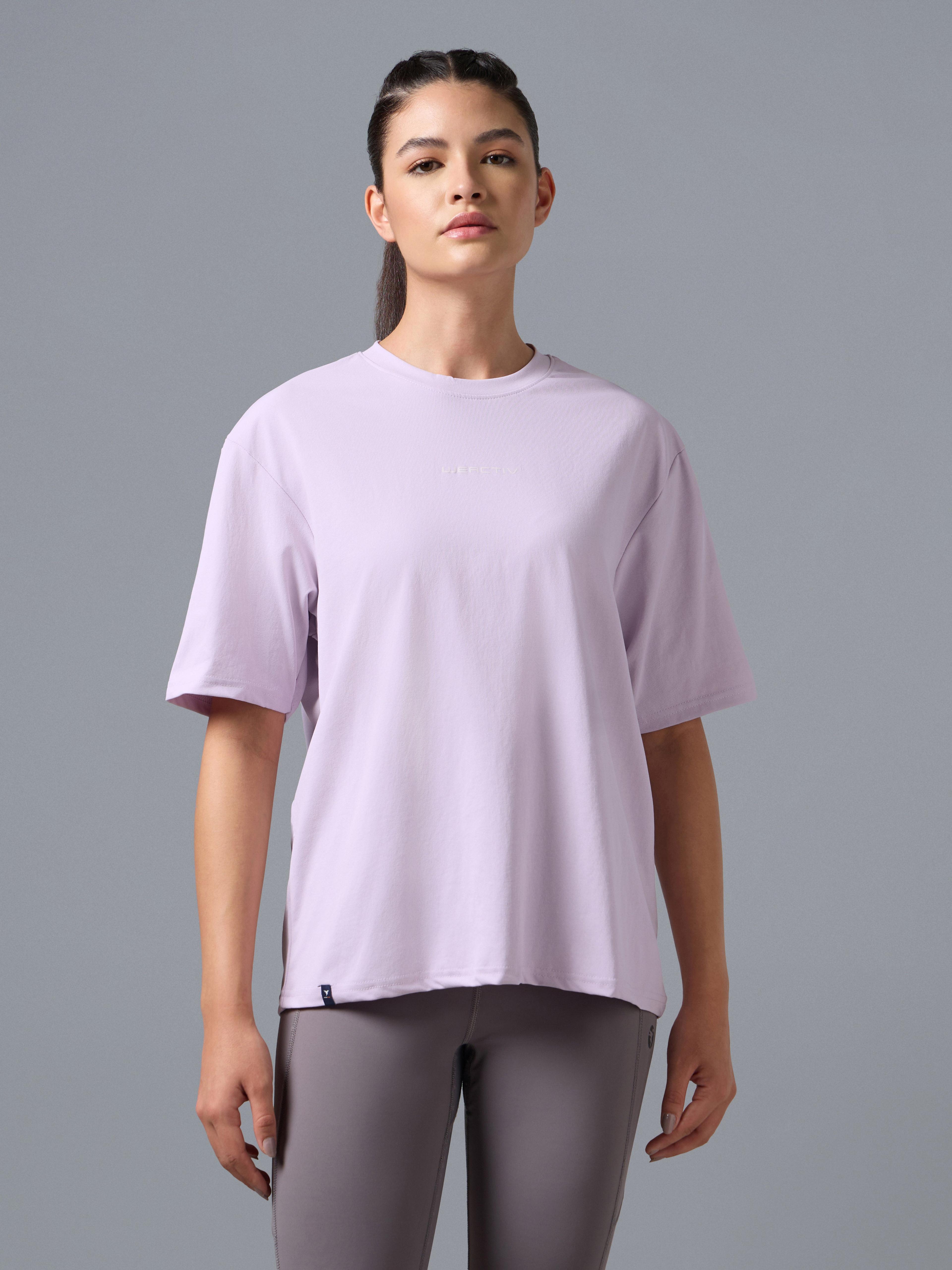 Women Printed Boxy Fit Round Neck T-shirt with COTFLEX in Lilac - 2