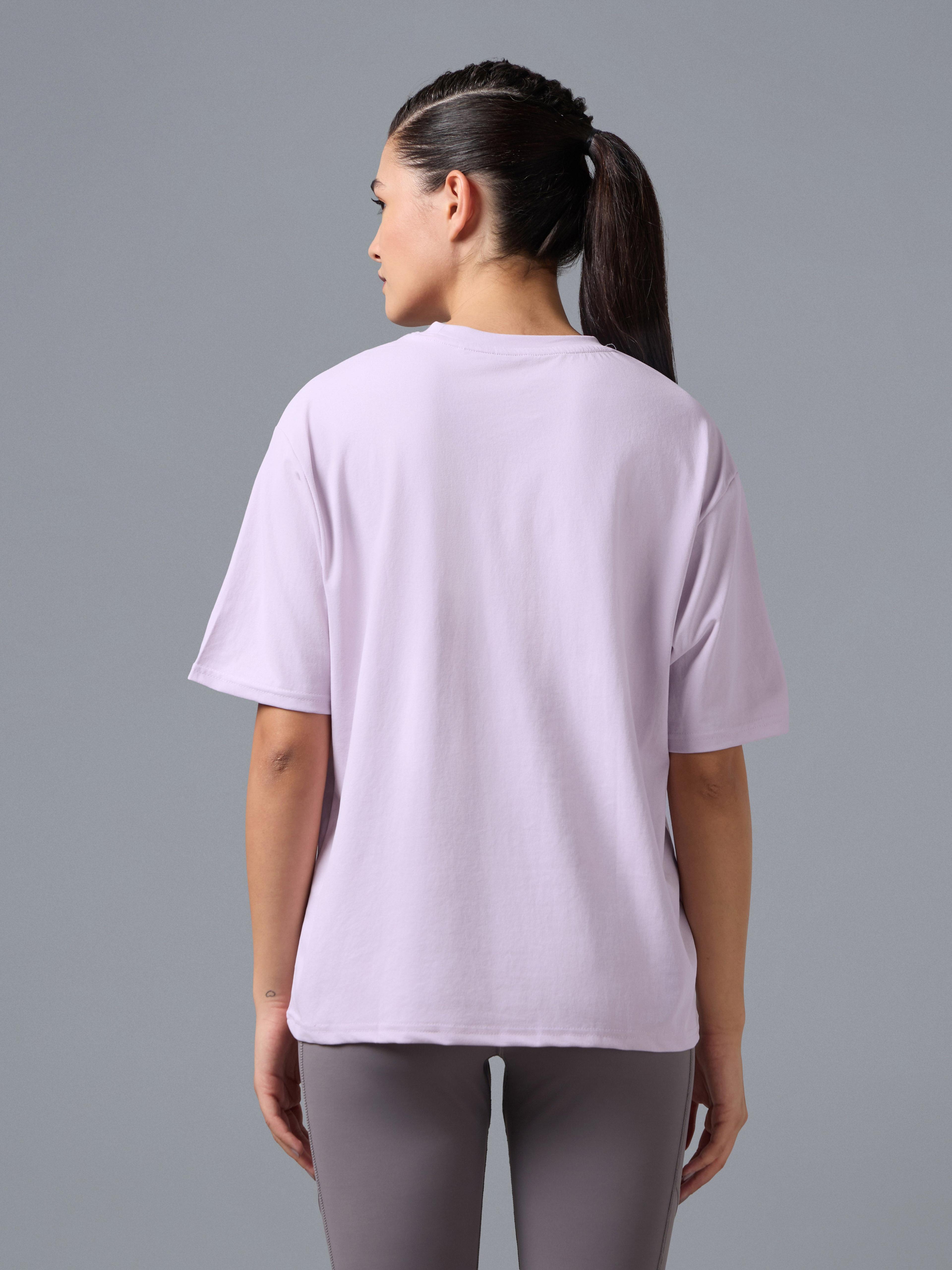 Women Printed Boxy Fit Round Neck T-shirt with COTFLEX in Lilac - 3