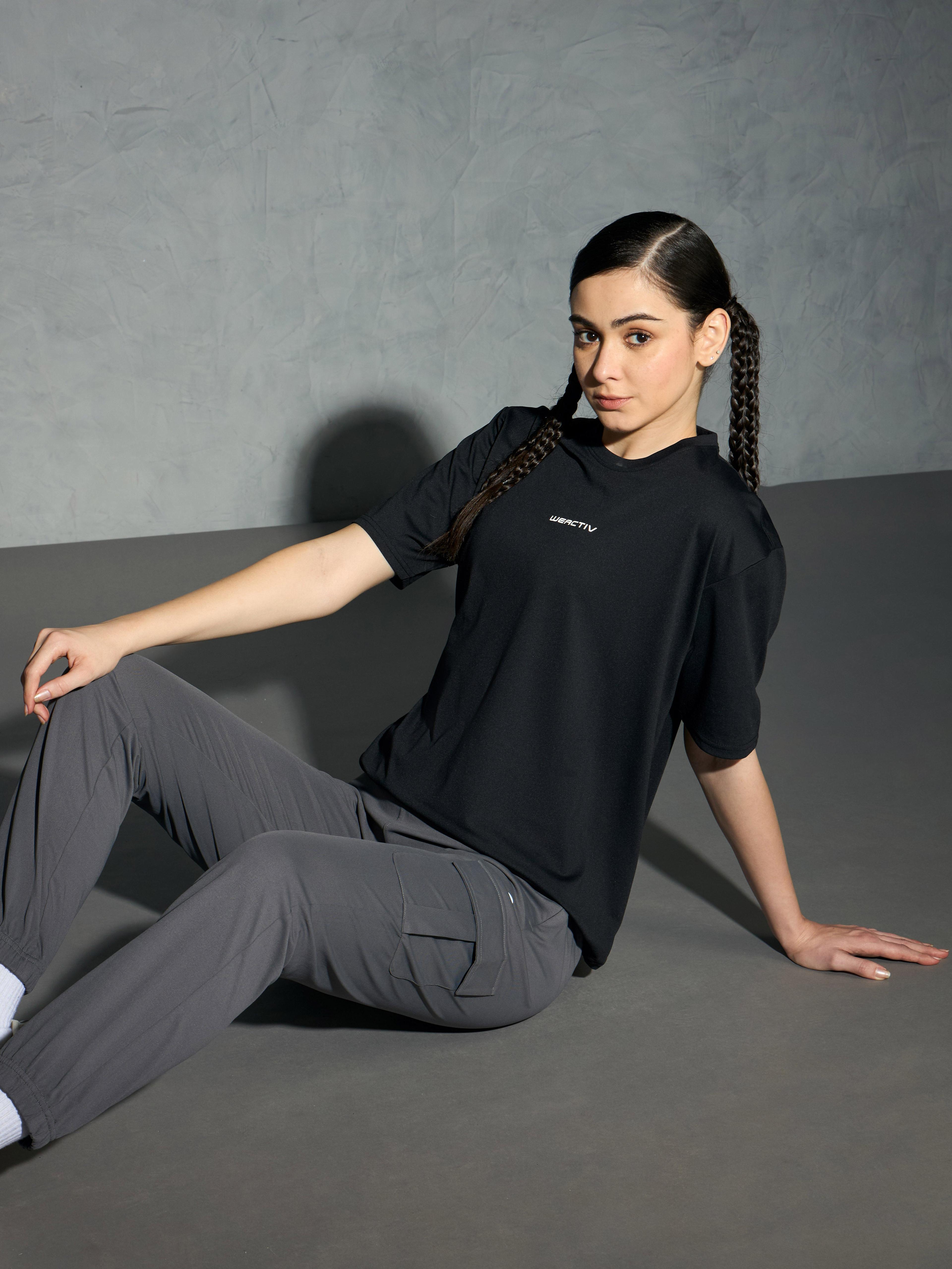 Women Printed Boxy Fit Round Neck T-shirt with COTFLEX in Black - 2