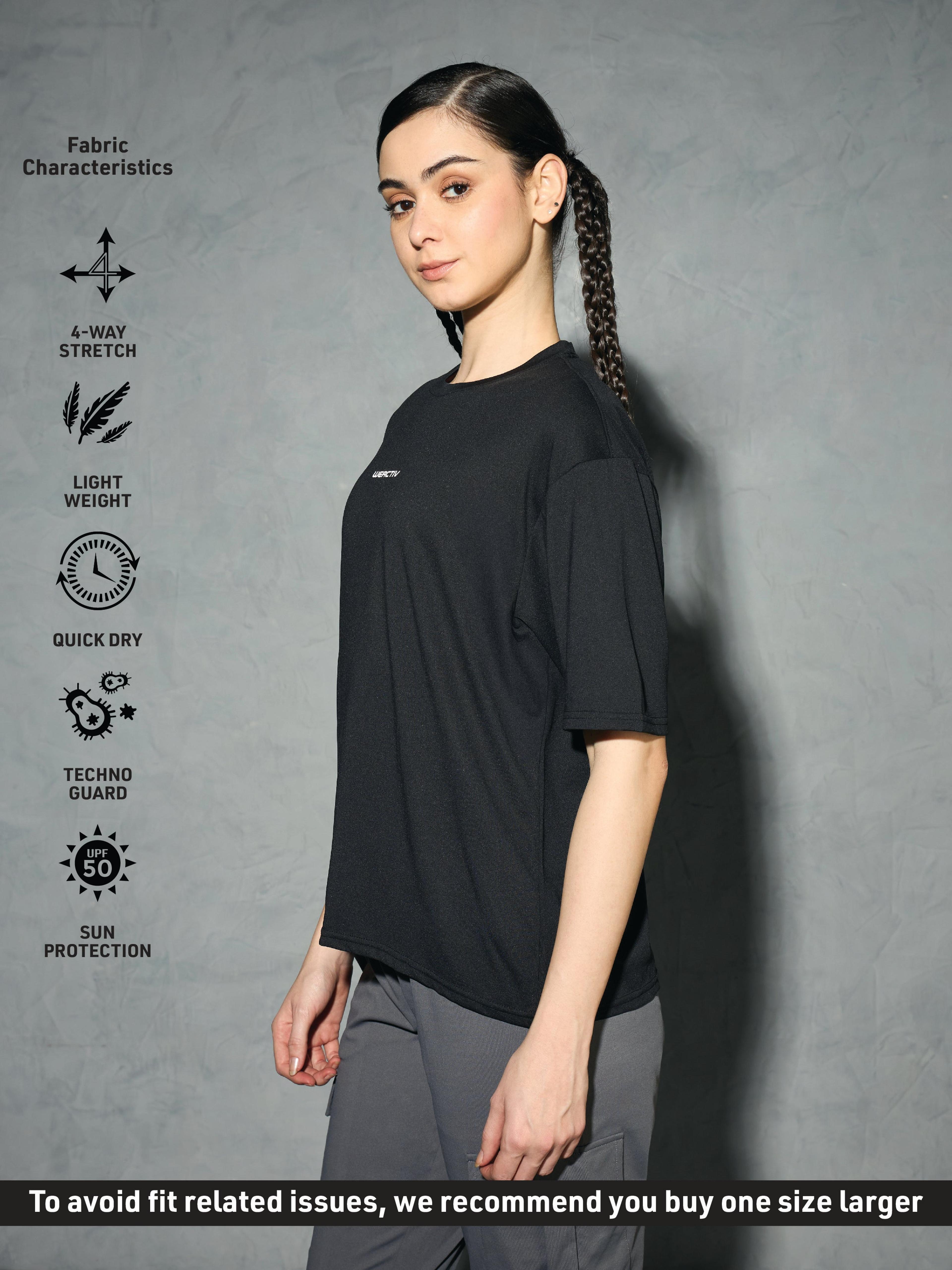 Women Printed Boxy Fit Round Neck T-shirt with COTFLEX in Black - 4
