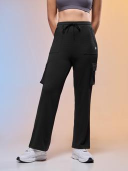 Women Solid Straight Fit Cargo Trackpants with TECHNOCOOL+ in Black - 2
