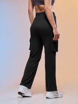 Women Solid Straight Fit Cargo Trackpants with TECHNOCOOL+ in Black - 3