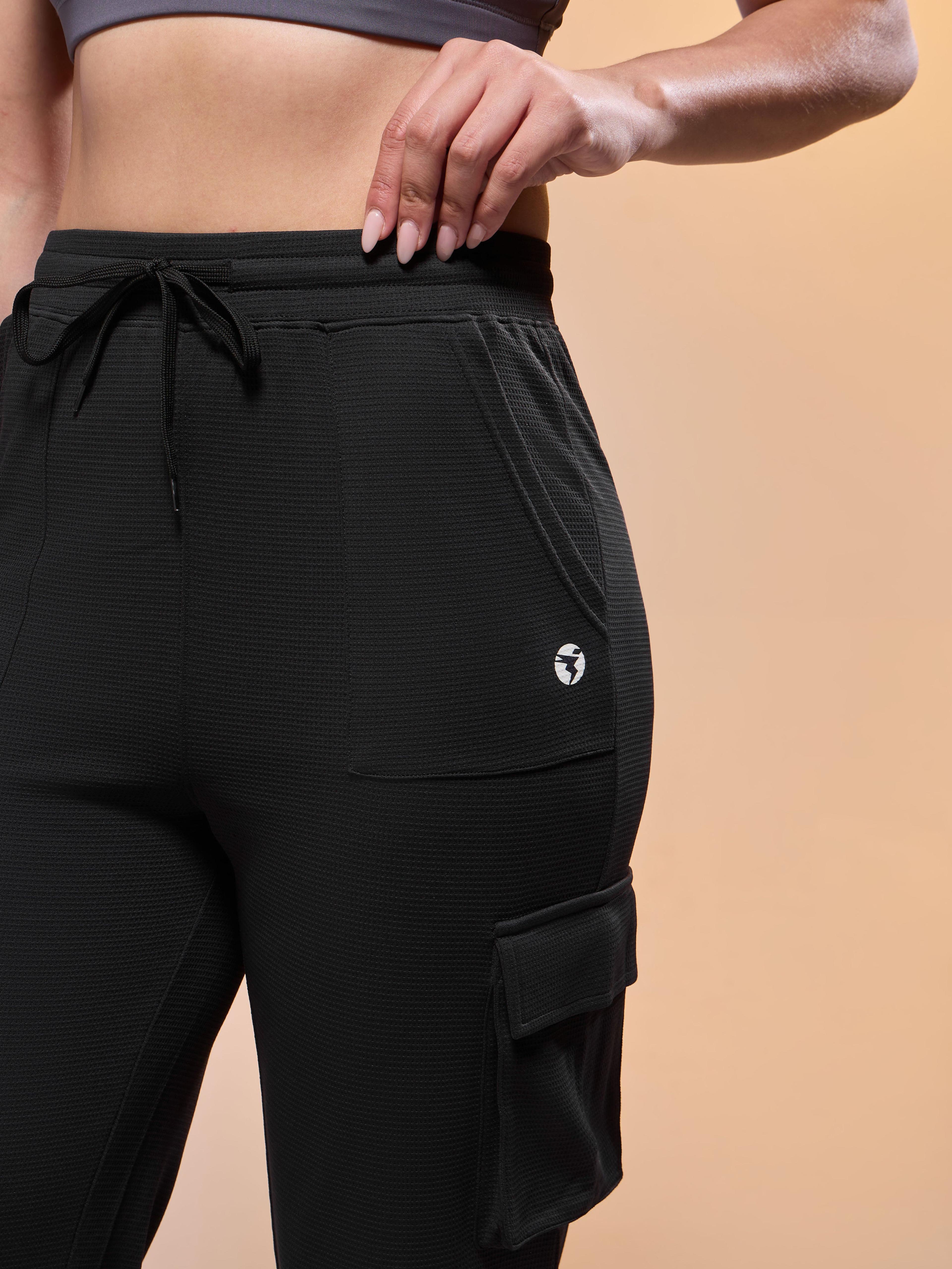 Women Solid Straight Fit Cargo Trackpants with TECHNOCOOL+ in Black - 6