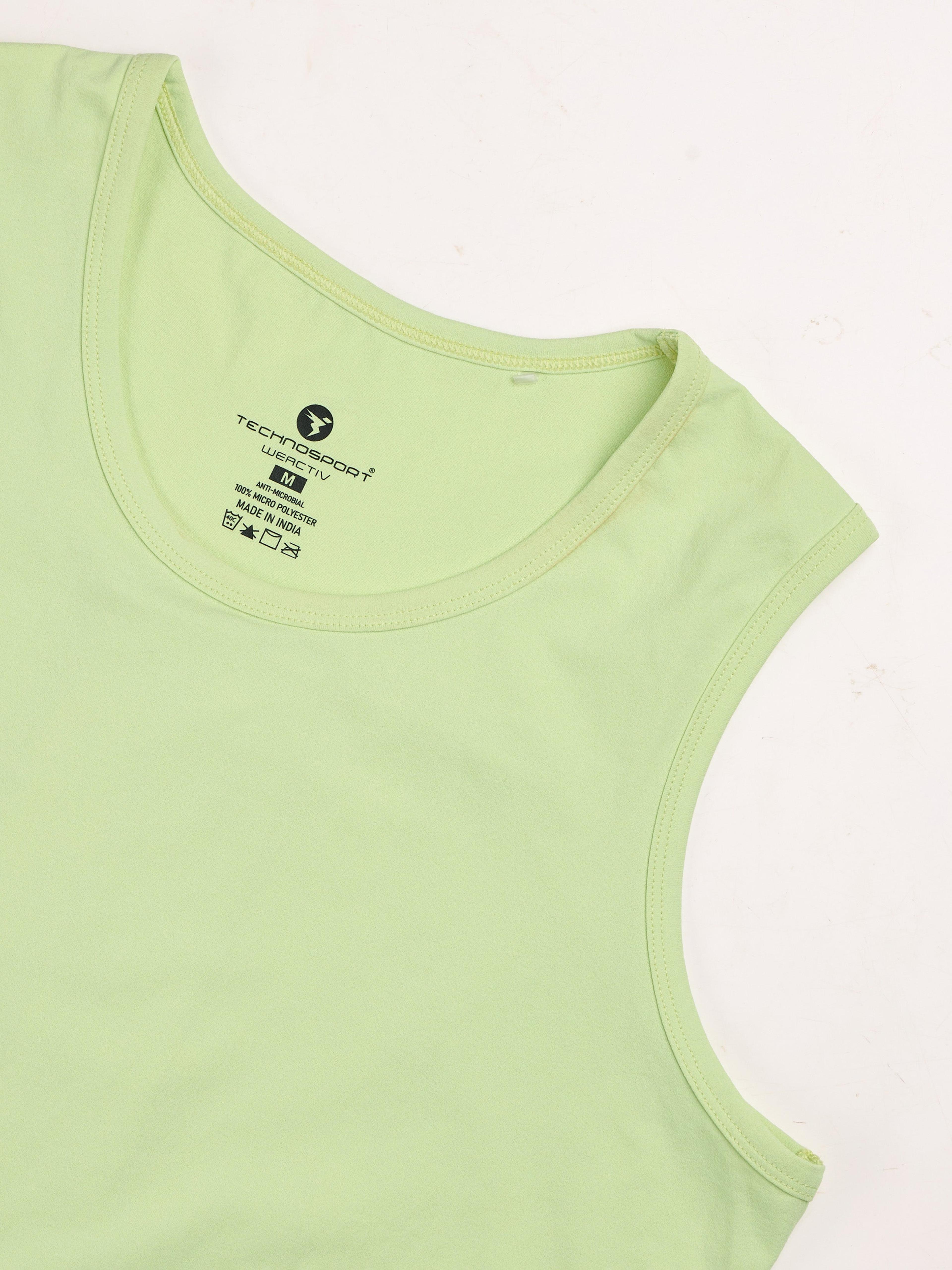 Women Solid Slim Fit Round Neck Tank Top with COTFLEX in Shadow Lime - 7