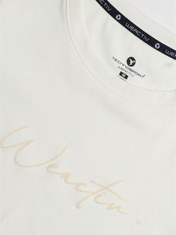 Women Printed Relaxed Fit Round Neck Sports Tee with ELASTO PLUS in Off White - 7