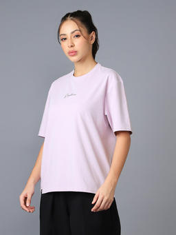 Women Back Printed Regular Fit Round Neck T-shirt with COTFLEX in Lilac - 4