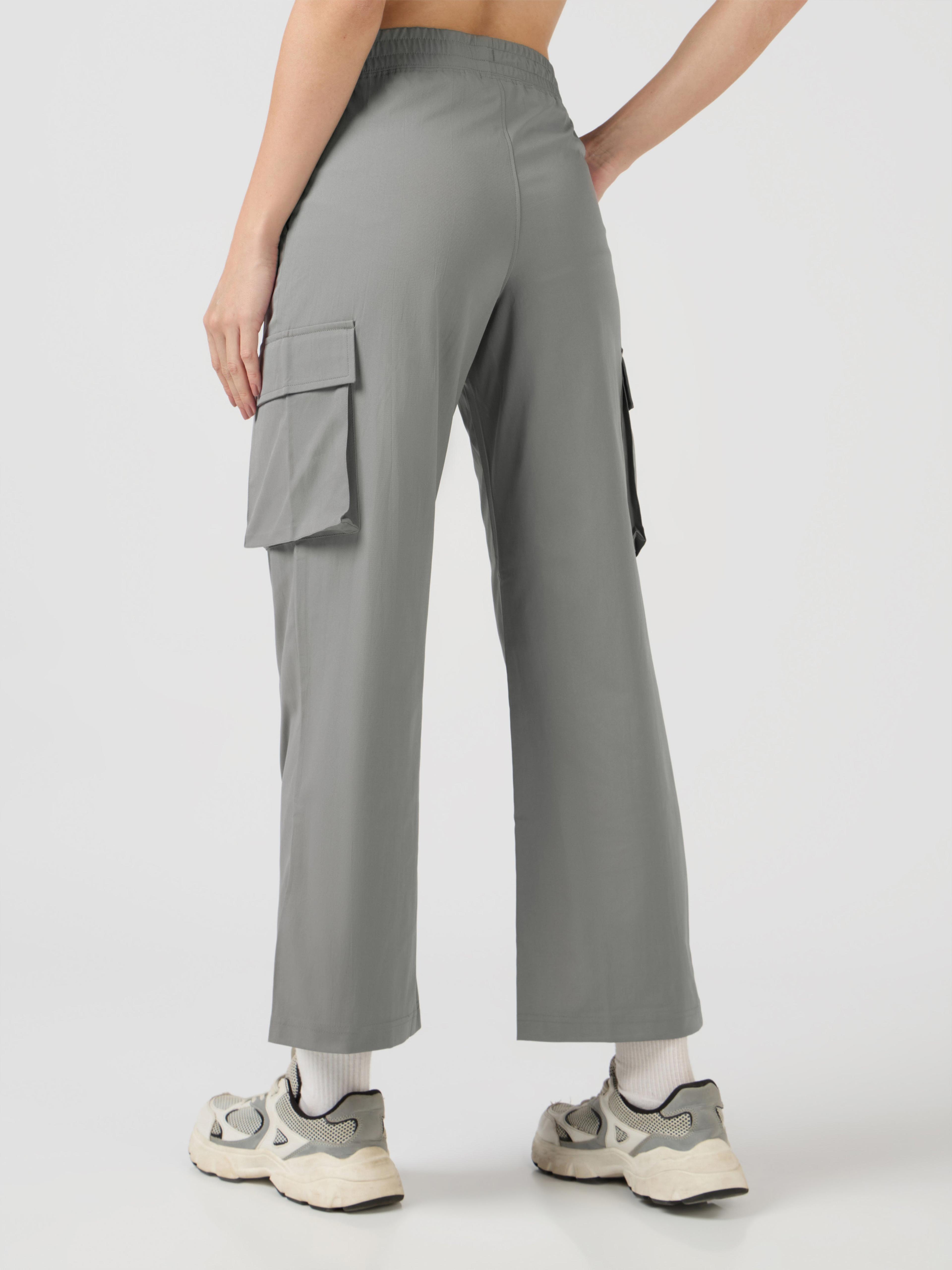 Women Solid Slim Fit Sports Cargo Trackpants with TS FLEXI in Light Grey - 3