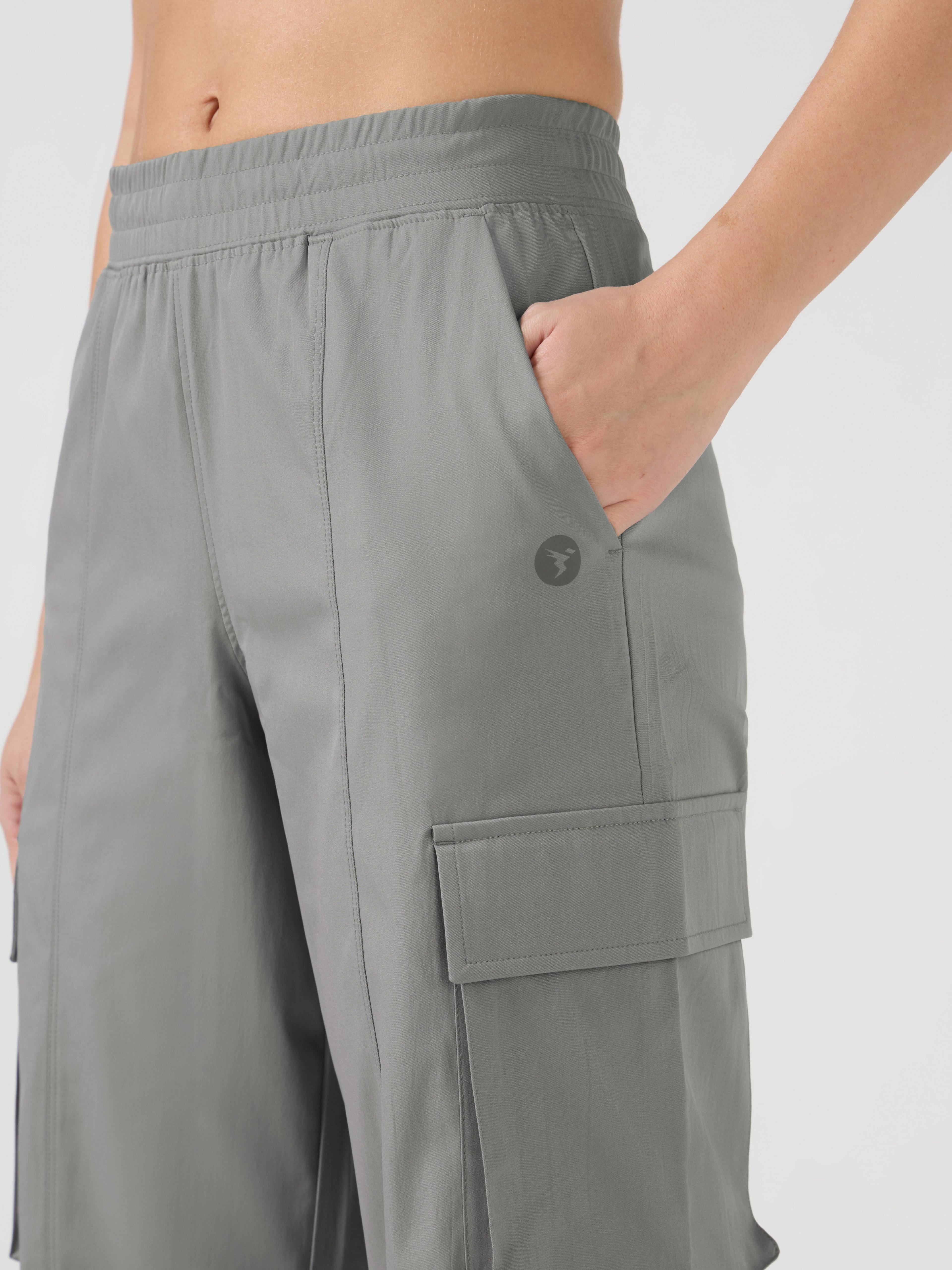 Women Solid Slim Fit Sports Cargo Trackpants with TS FLEXI in Light Grey - 5