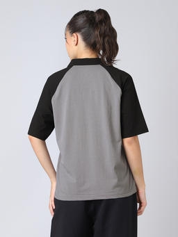 Women Colorblock Oversized Fit Polo T-shirt with COTFLEX in Light Grey - 2