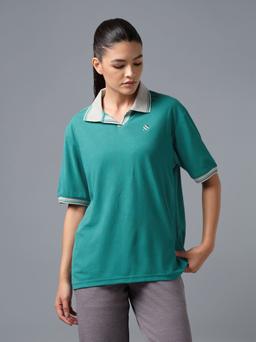 Womenâs Oversized Jacquard Polo T-shirt  with MATPIQ in Teal - 2