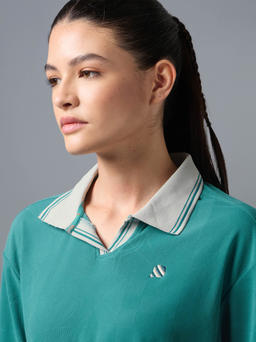 Womenâs Oversized Jacquard Polo T-shirt  with MATPIQ in Teal - 4