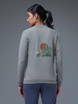 Women Printed Slim Fit Crew Neck Pullover with ELASTO PLUS in Sky Rocket - 3