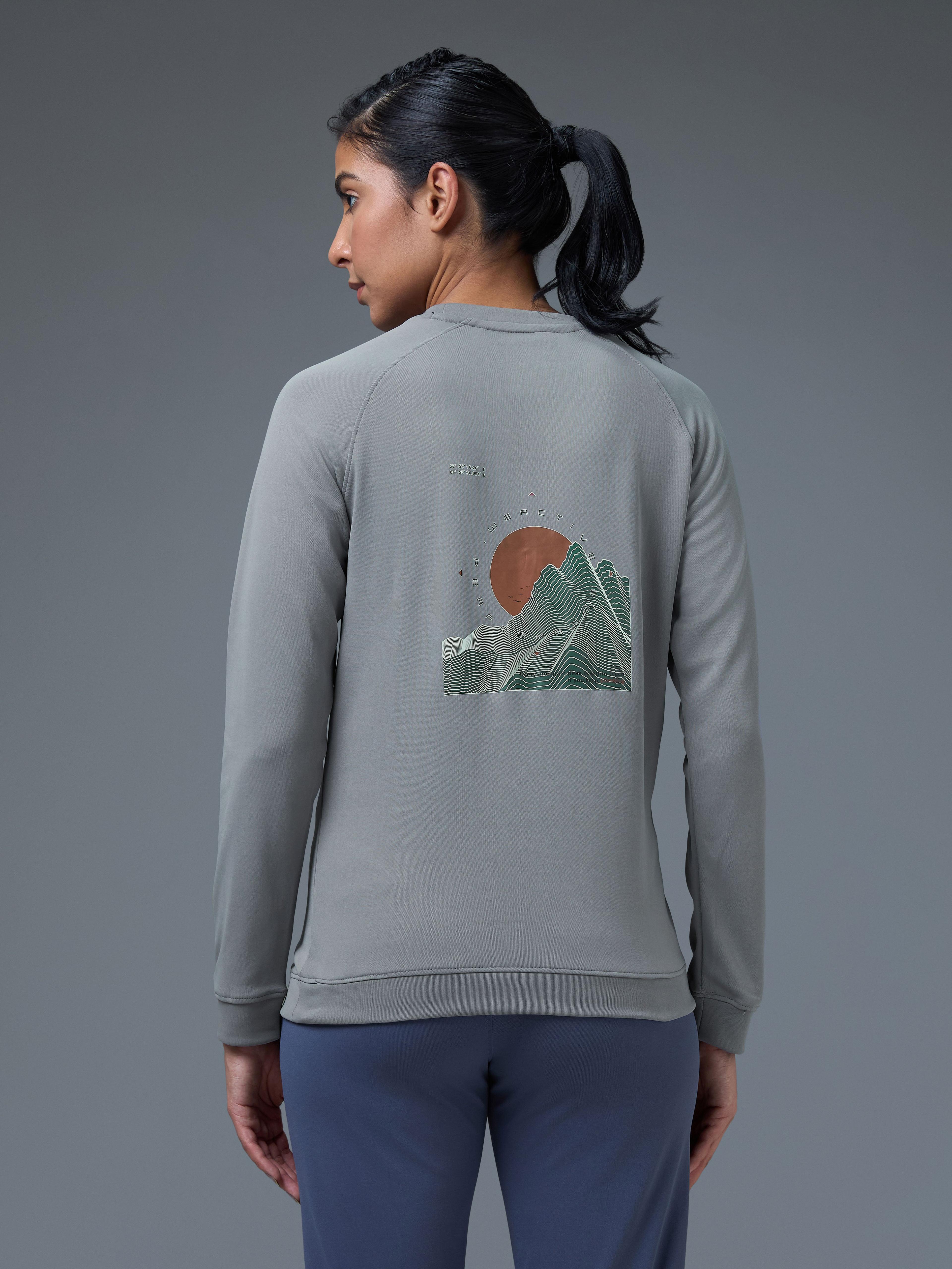 Women Printed Slim Fit Crew Neck Pullover with ELASTO PLUS in Sky Rocket - 3