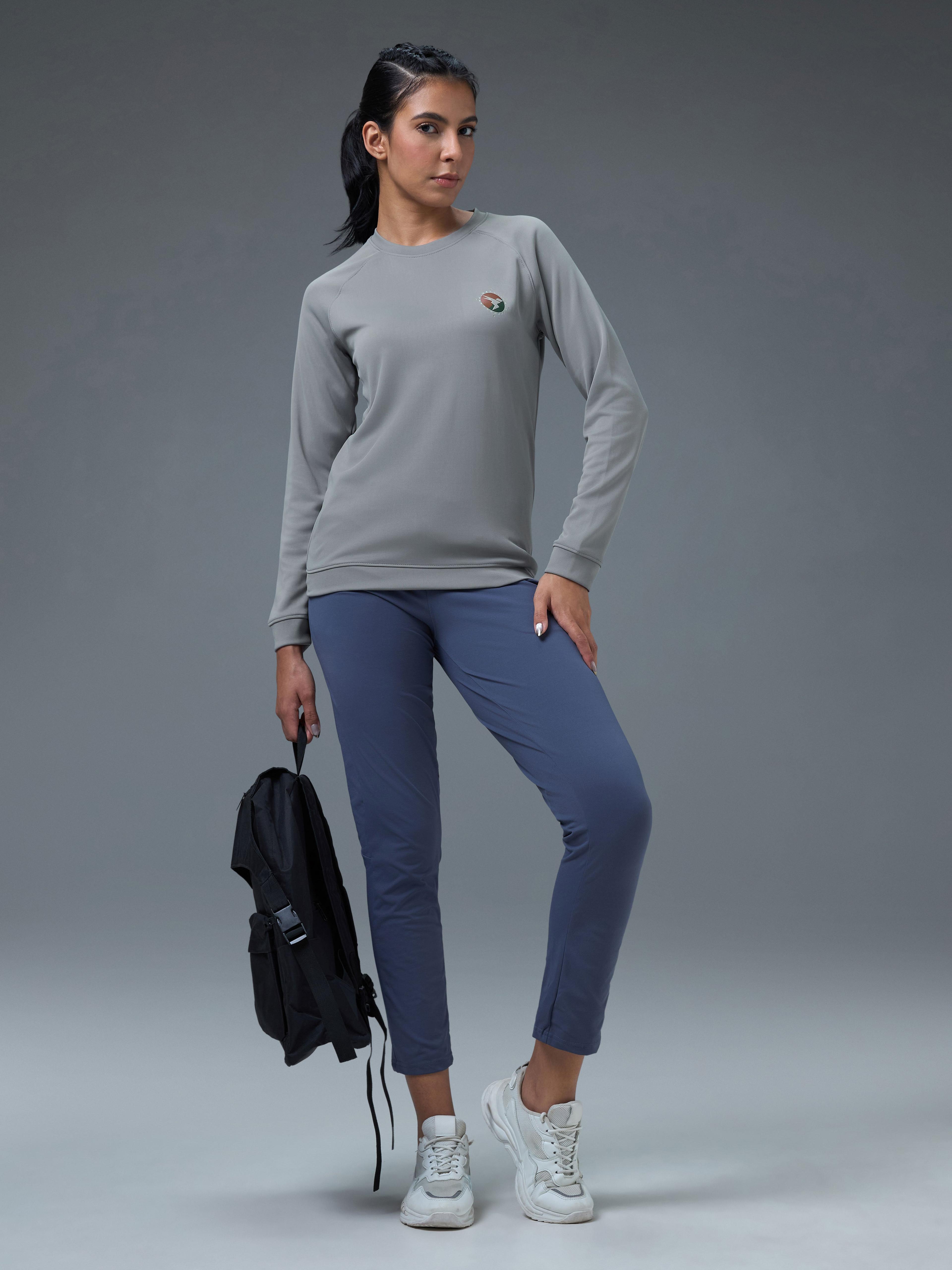 Women Printed Slim Fit Crew Neck Pullover with ELASTO PLUS in Sky Rocket - 5
