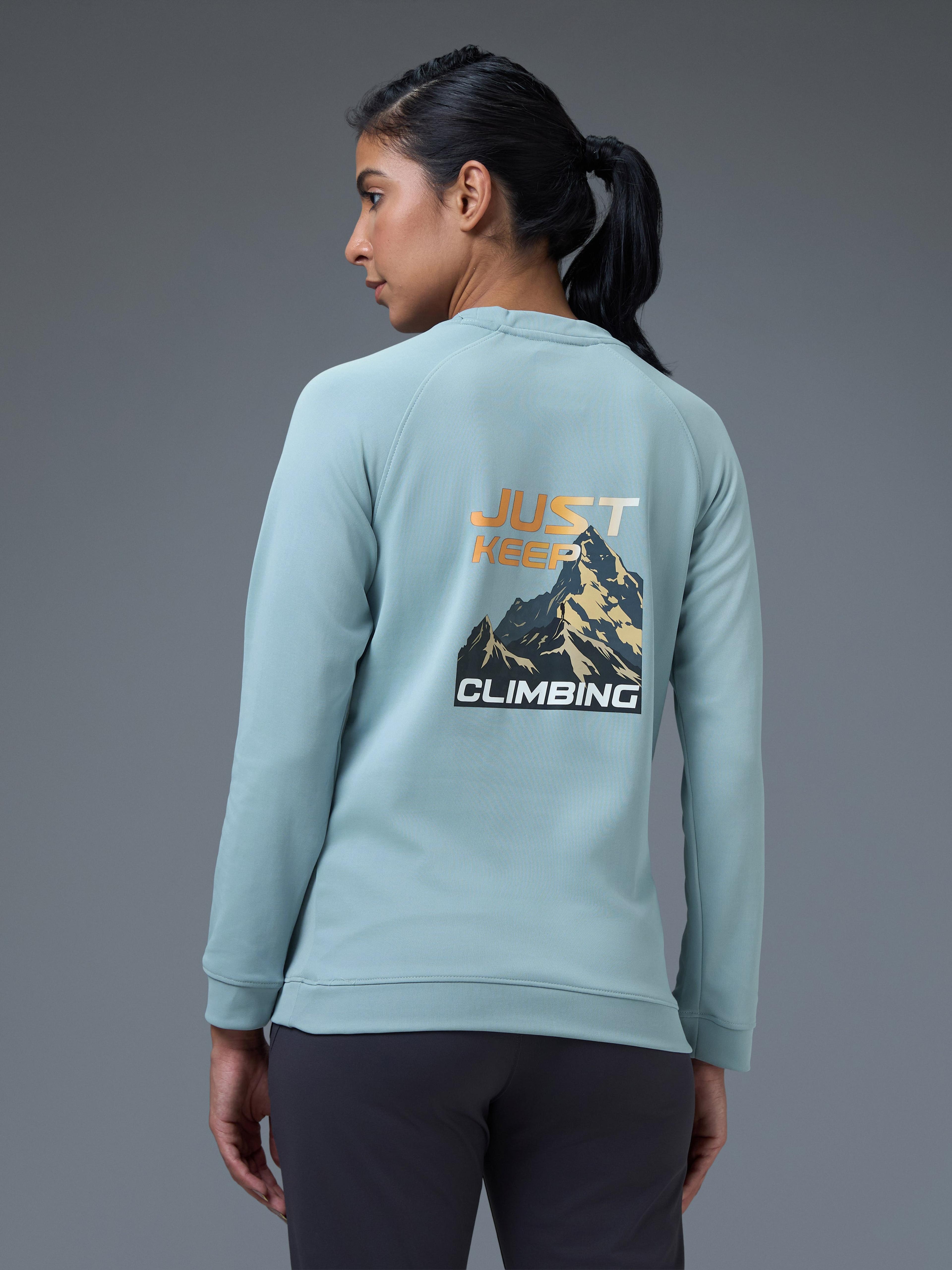Women Printed Slim Fit Crew Neck Pullover with ELASTO PLUS in Aurora - 3