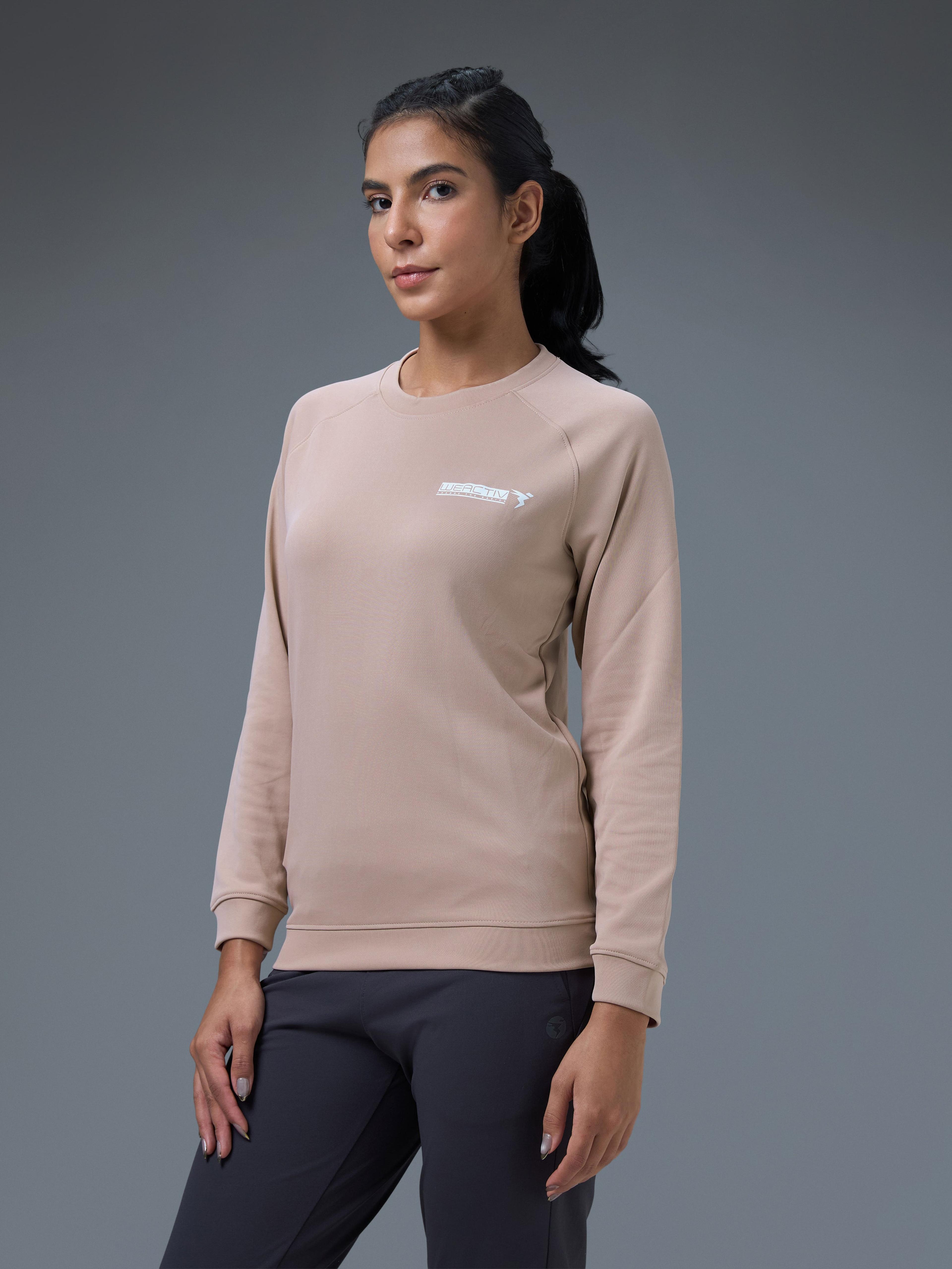 Women Printed Slim Fit Crew Neck Pullover with ELASTO PLUS in Mauve - 4