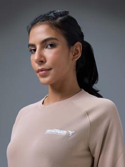 Women Printed Slim Fit Crew Neck Pullover with ELASTO PLUS in Mauve - 6