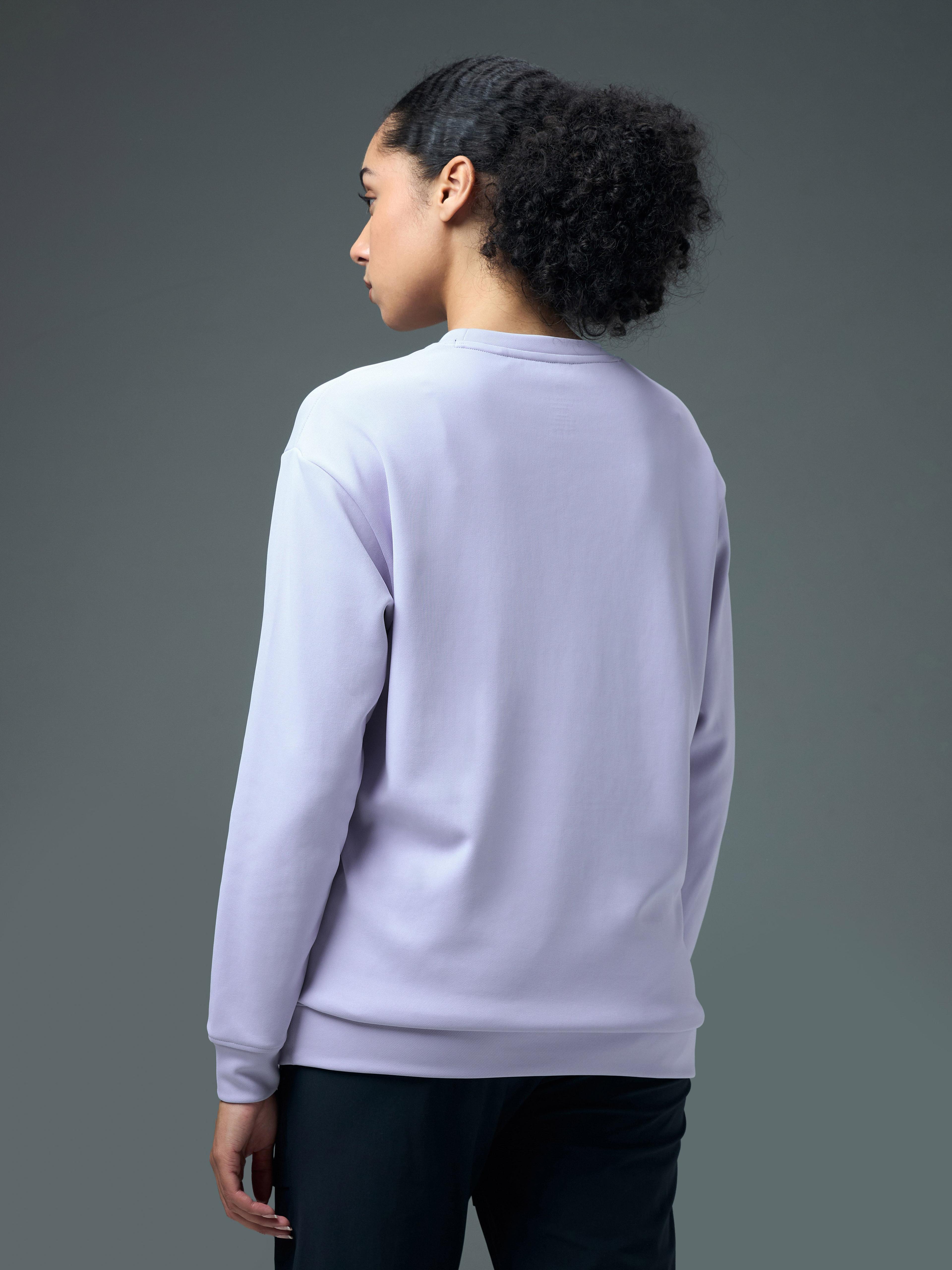 Women Solid Slim Fit Round Neck Sports Sweatshirt with ELASTOPLUS in Heather - 3