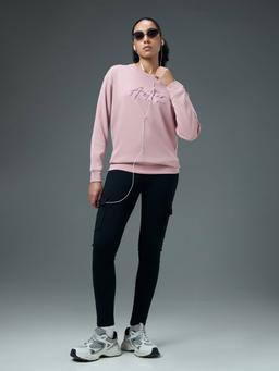 Women Solid Slim Fit Round Neck Sports Sweatshirt with ELASTOPLUS in Dusty Pink - 5