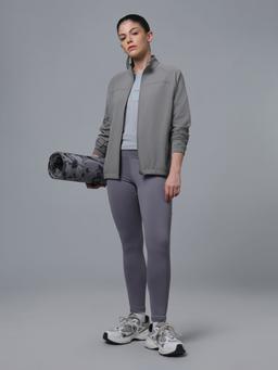 Women Solid Slim Fit Mock Neck Sports Jacket with TECHNOLITE in Light Grey - 8