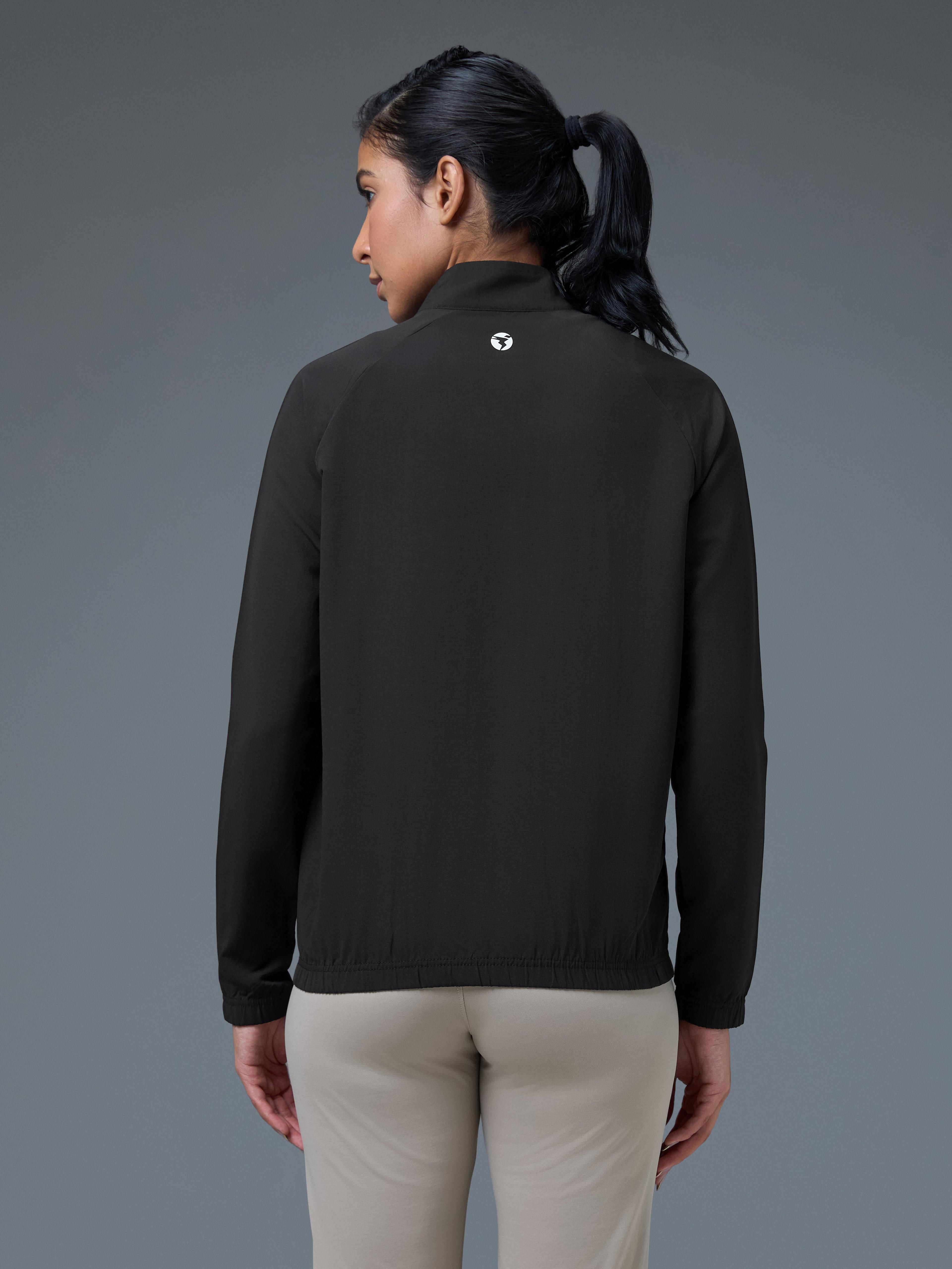 Women Solid Slim Fit Mock Neck Sports Jacket with TECHNOLITE in Black - 2