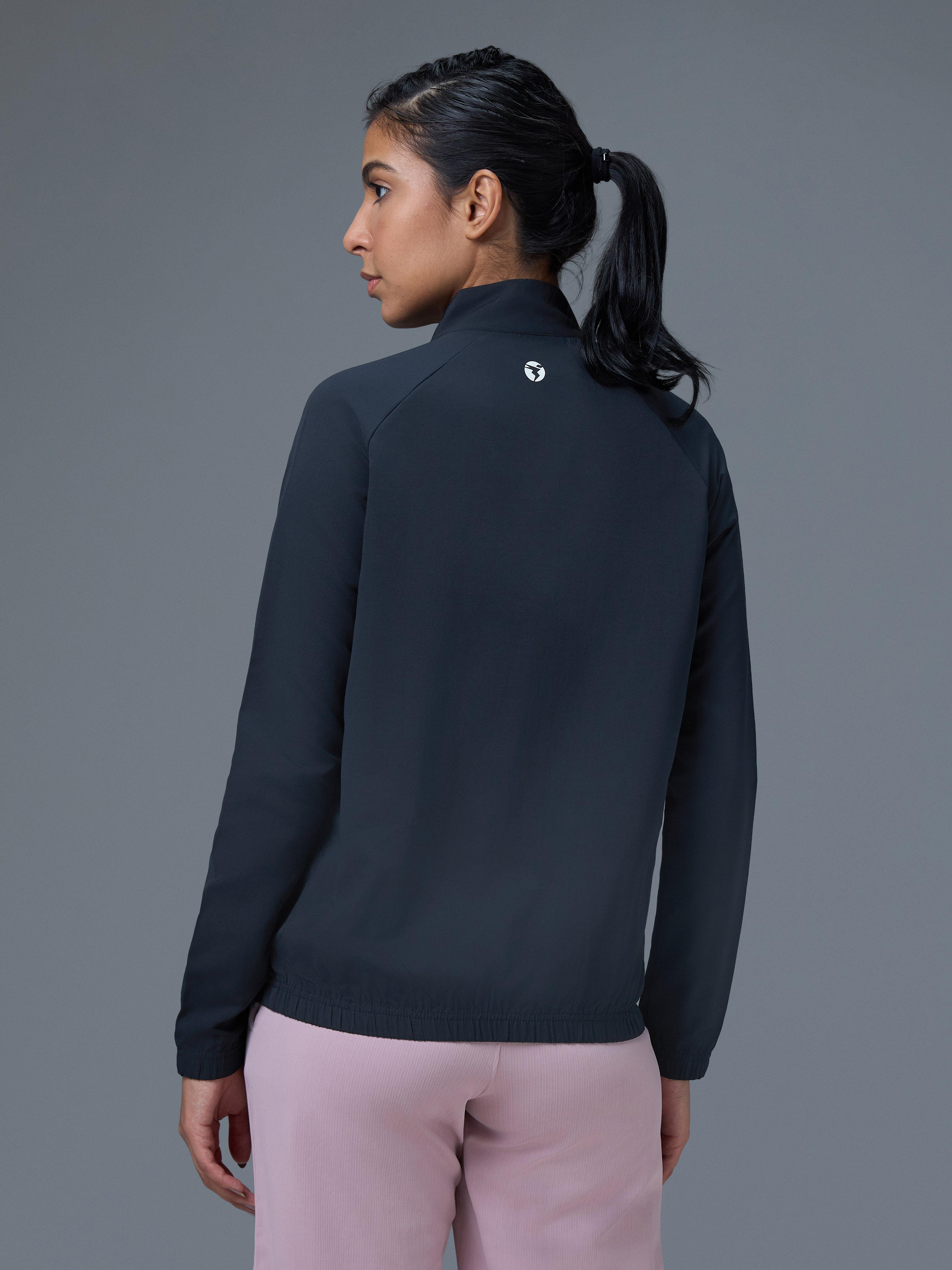 Women Solid Slim Fit Mock Neck Sports Jacket with TECHNOLITE in Navy Blue - 2