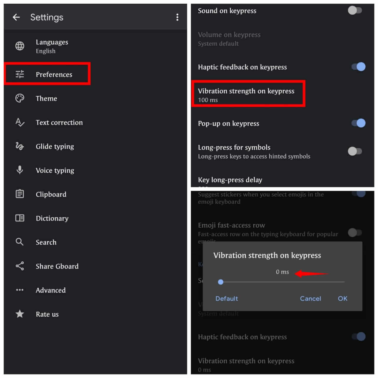 disable vobrate on keytouch