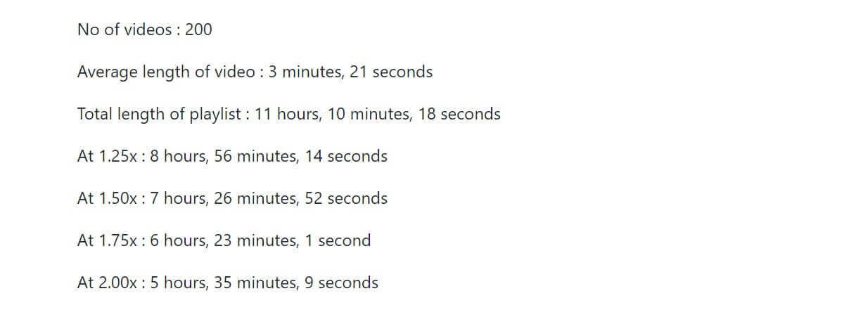 youtube playlist length counting tool