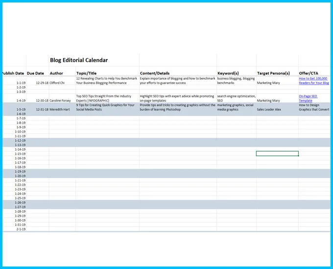 Blog Editorial Calendar Template