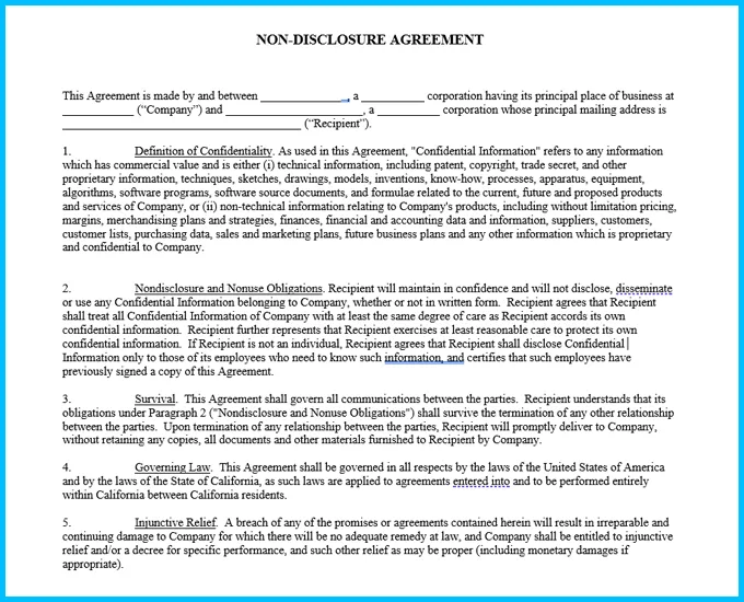Non Disclosure Agreement Template