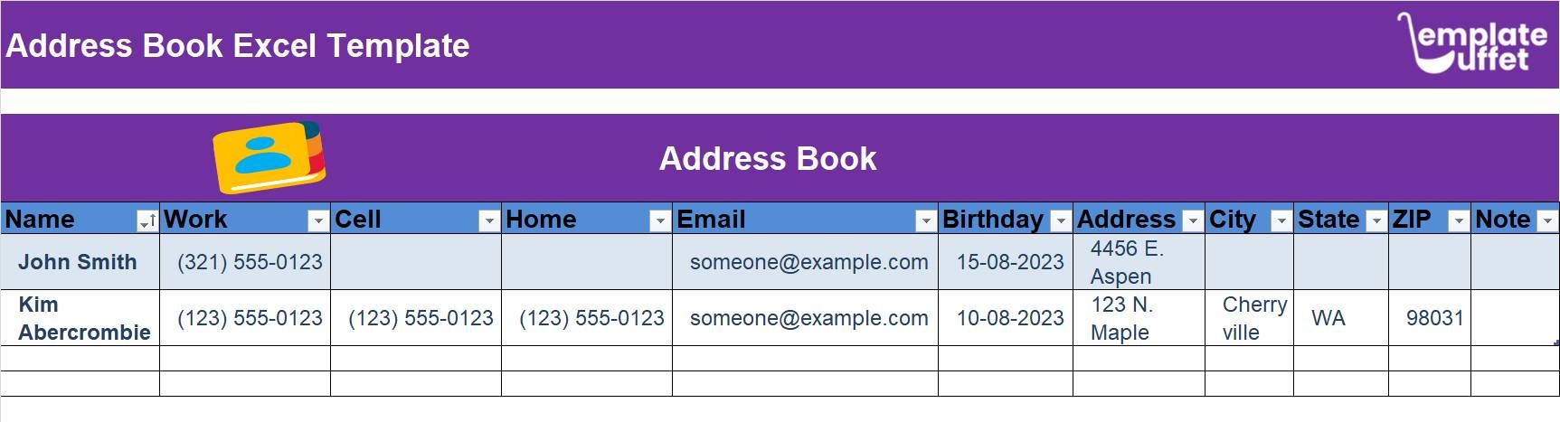 Address Book Excel Template