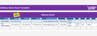 Address Book Excel Template