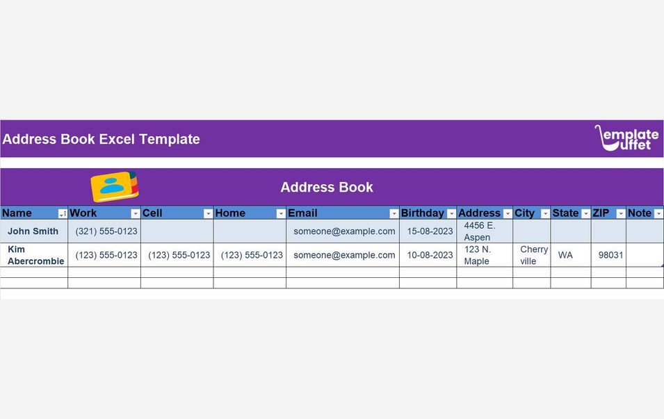 Address Book Excel Template