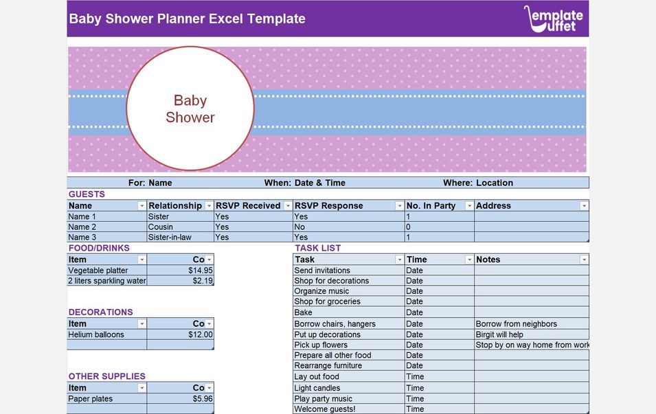 Baby Shower Planner Excel Template